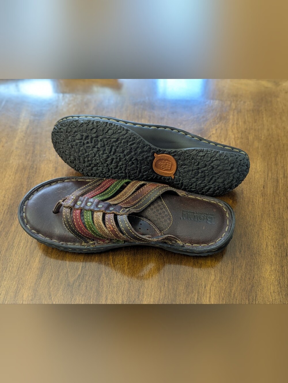 NWOT BORN Ela Multi ColorHandcrafted Leather Thong Sandal Imported US6 - Picture 2 of 8